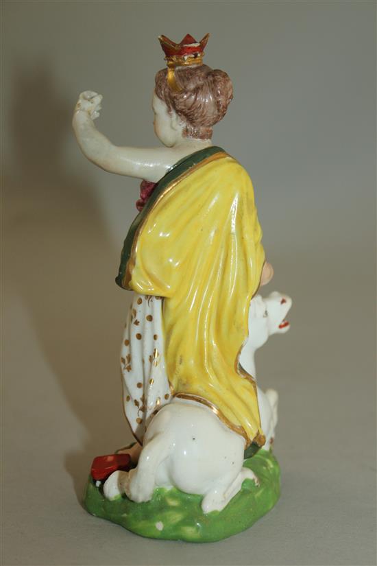 A Derby porcelain group of Britannia, late 18th century, 13.8cm, restorations, lacking trident